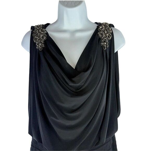 Cache Vtg 90's Beaded Shoulder Cowl Neck Gray Cocktail Dress Stretchy Gorgeous 6 - Picture 3 of 6